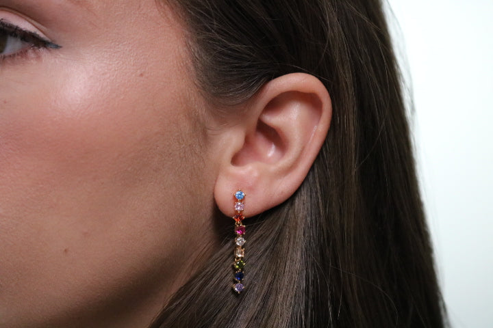 MULTICOLOR CZ STONE DROP EARRINGS