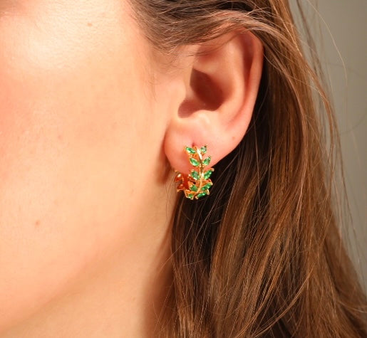 GREEN LAUREL (HUGGIE) EARRINGS